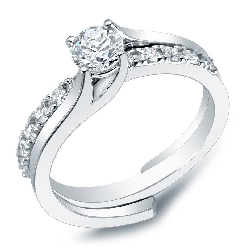 Auriya 14k Gold 1ctw Round Solitaire Diamond Engagement Ring Set - White Gold - 4