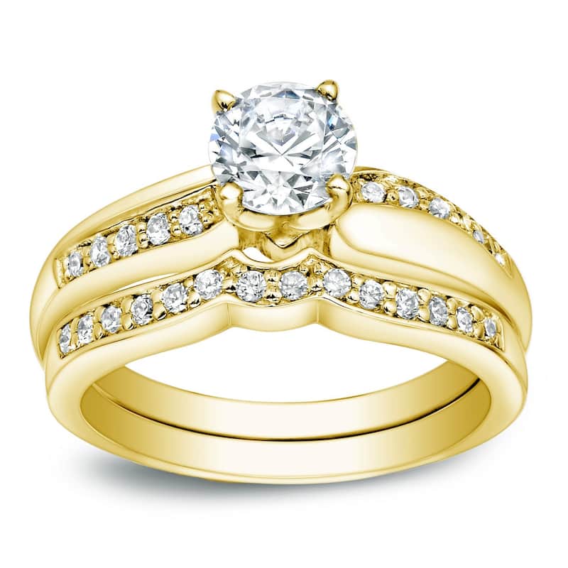 Auriya 14k Gold 1ctw Round Diamond Bridal Ring Set
