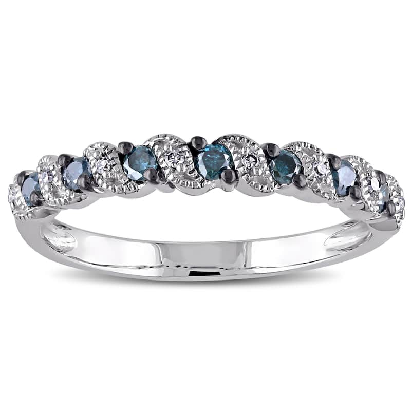 Miadora 10k White Gold 1/4ct TDW Blue and White Diamond Ring