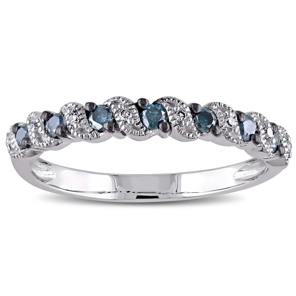Miadora 10k White Gold 1/4ct TDW Blue and White Diamond Ring