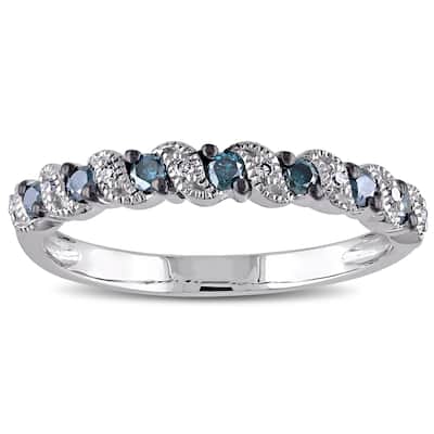Miadora 10k White Gold 1/4ct TDW Blue and White Diamond Ring