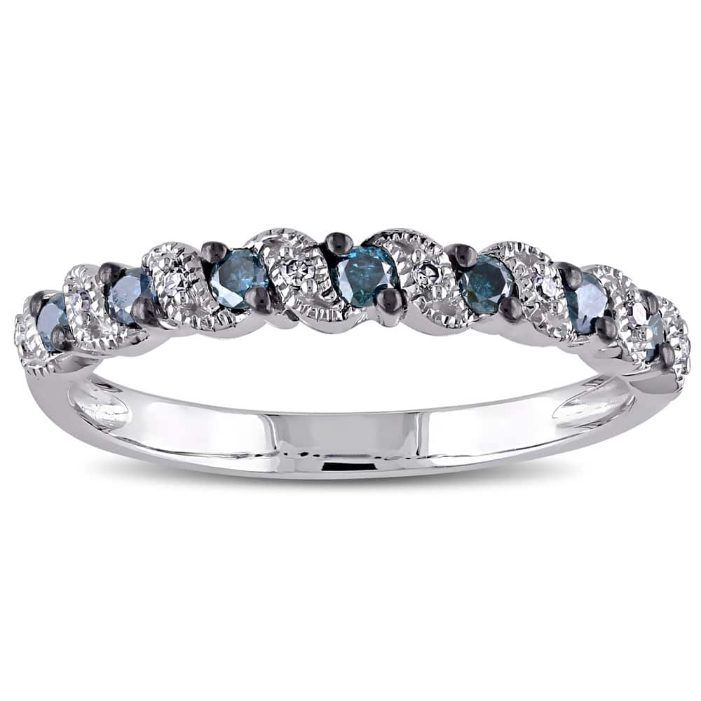 Miadora 10k White Gold 1/4ct TDW Blue and White Diamond Ring