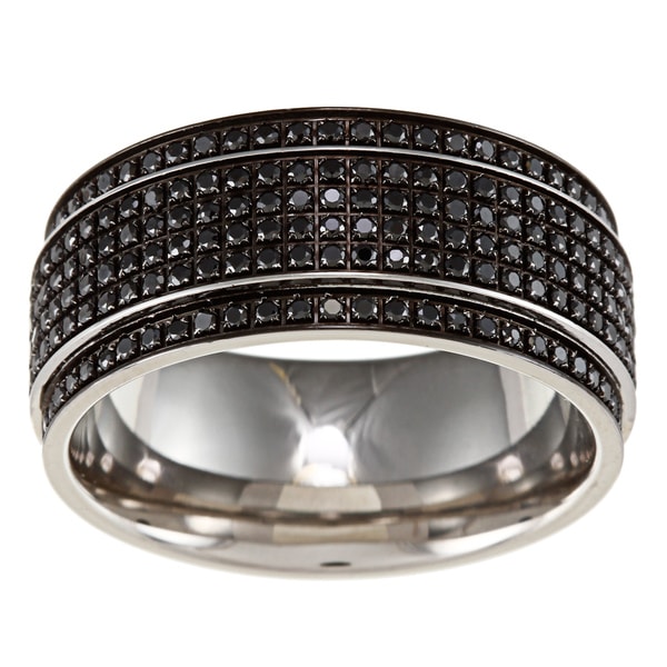 Shop Stainless Steel Men's 1/2ct TDW Black Diamond Wedding Band - On ...