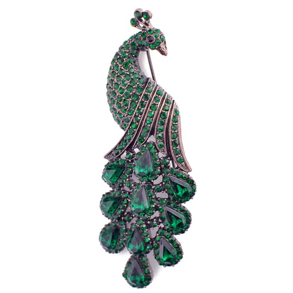 Rose Goldtone Green Austrian Crystal Vintage-style Peacock Pin