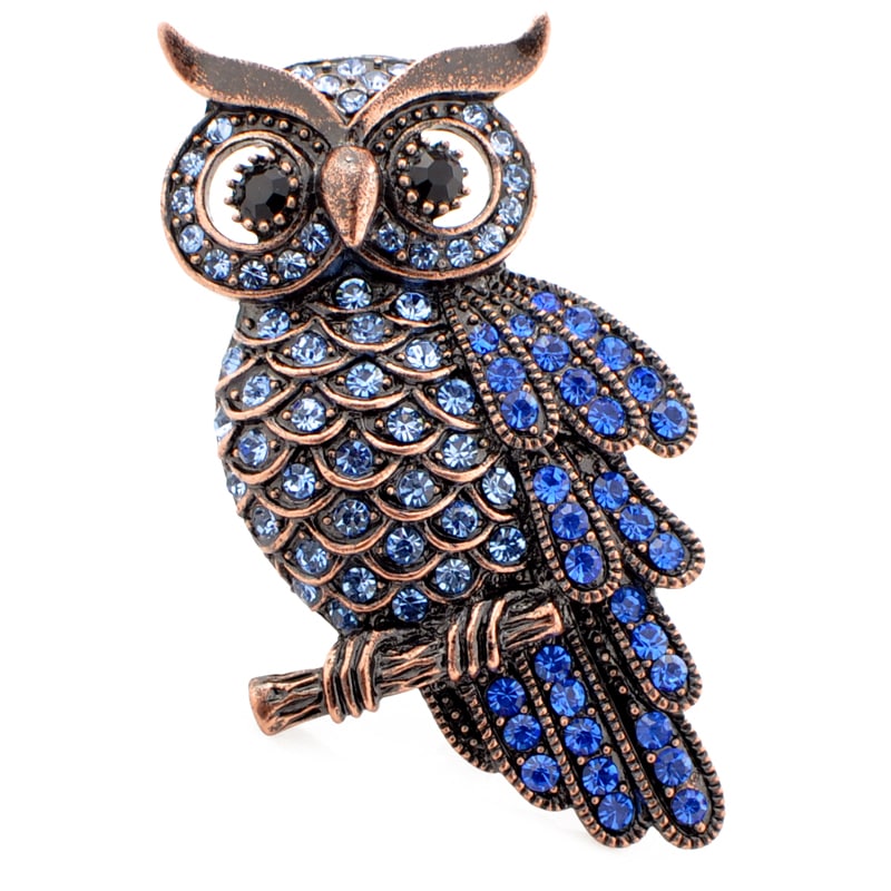 Bronzetone Blue Austrian Crystal Vintage-style Owl Pin ...
