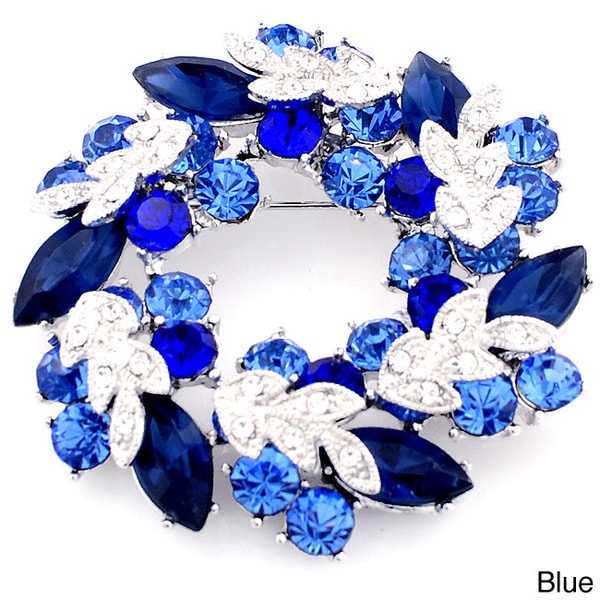 Silvertone Blue Austrian Crystal Base-metal Wreath Pin