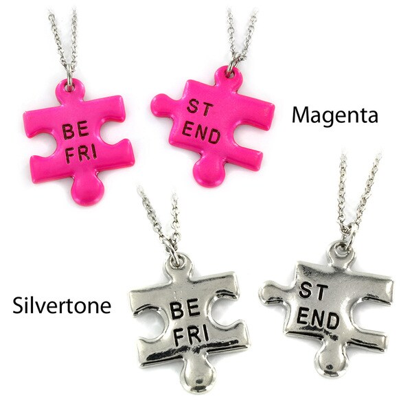 Shop West Coast Jewelry Silvertone/ Magenta 'Best Friend' Puzzle Piece ...