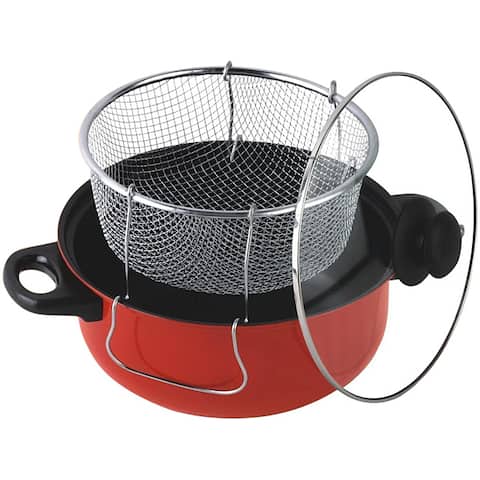 Gourmet Chef 4.5 Quart Non Stick Deep Fryer with Frying Basket and Glass Cover