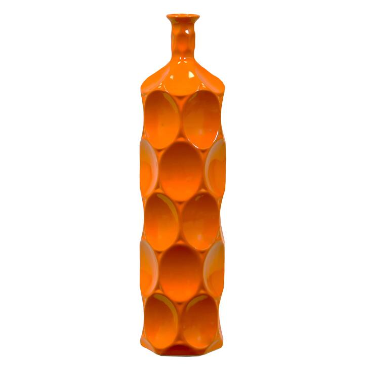 Ceramic LG Dimpled Gloss Finish Orange Round Bottle Vase