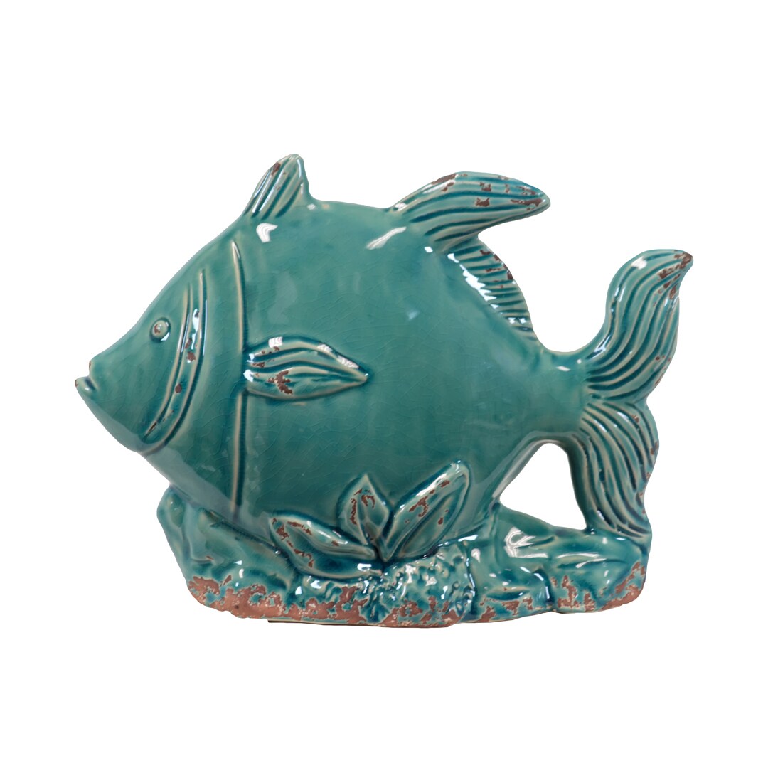 Decorative Blue Ceramic Fish (BlueModel UTC10816 Brand Urban Trends CollectionMaterial CeramicDimensions 10 inches high x 7.5 inches long x 4 inches wide  CeramicDimensions 10 inches high x 7.5 inches long x 4 inches wide )