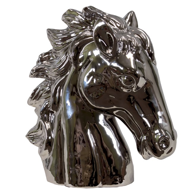 Urban Trend Silver Horse Head Ceramic Sculpture