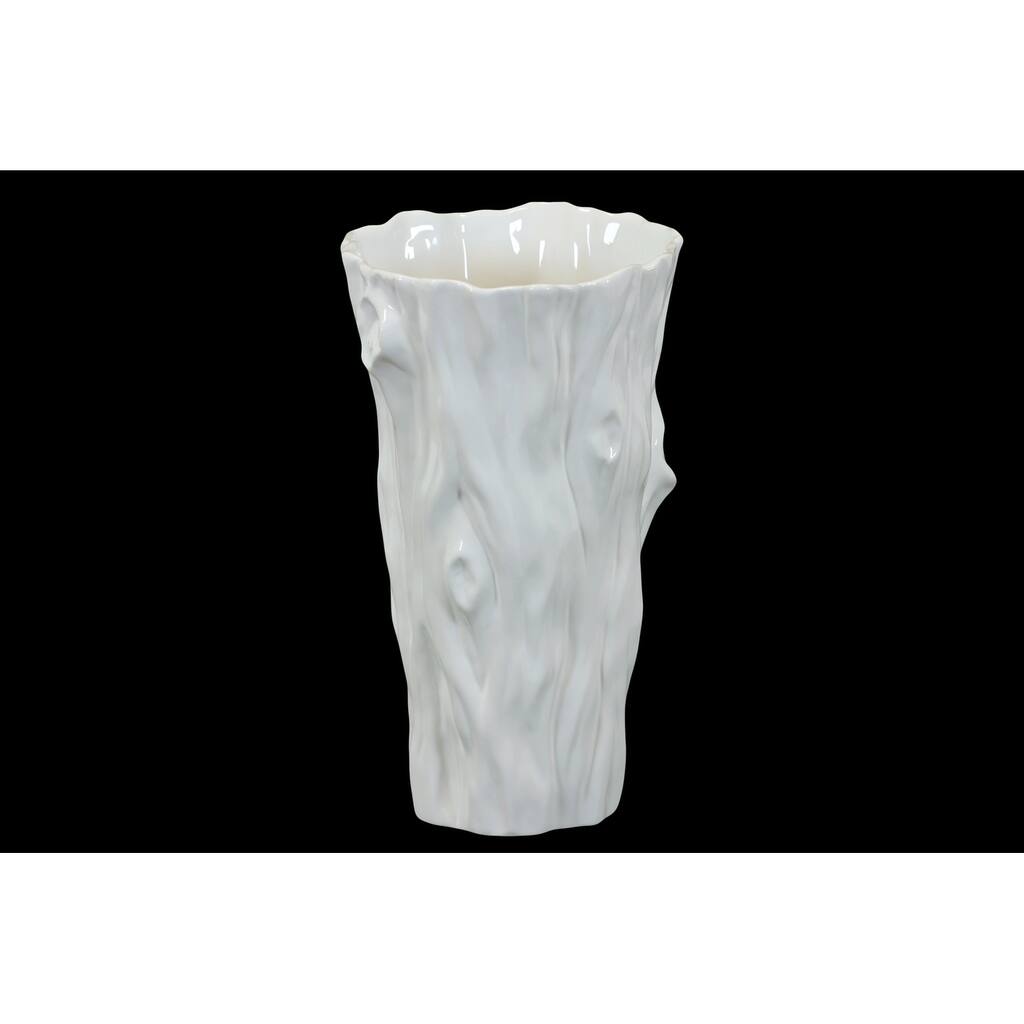 UTC70345: Ceramic Tapered Round Vase with Tree Trunk Design Gloss Finish White