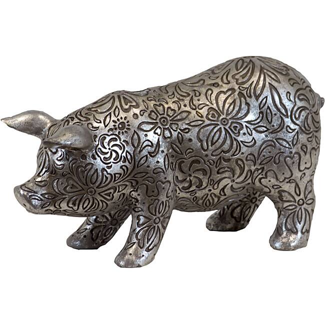 Small Silver Antique Resin Pig