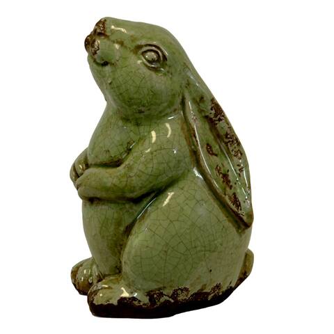 Green Ceramic Sitting Rabbit Figurine - Overstock - 6996450