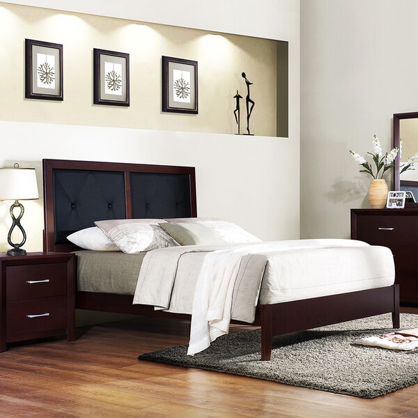 TRIBECCA HOME Jenkins Espresso Faux Leather Button Tufted Queen-size Bed