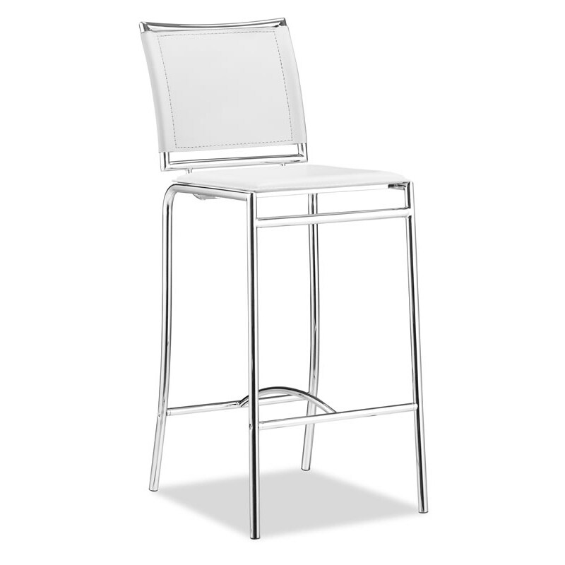 Shop Soar White Leather and Chrome Bar Chair Free Shipping Today