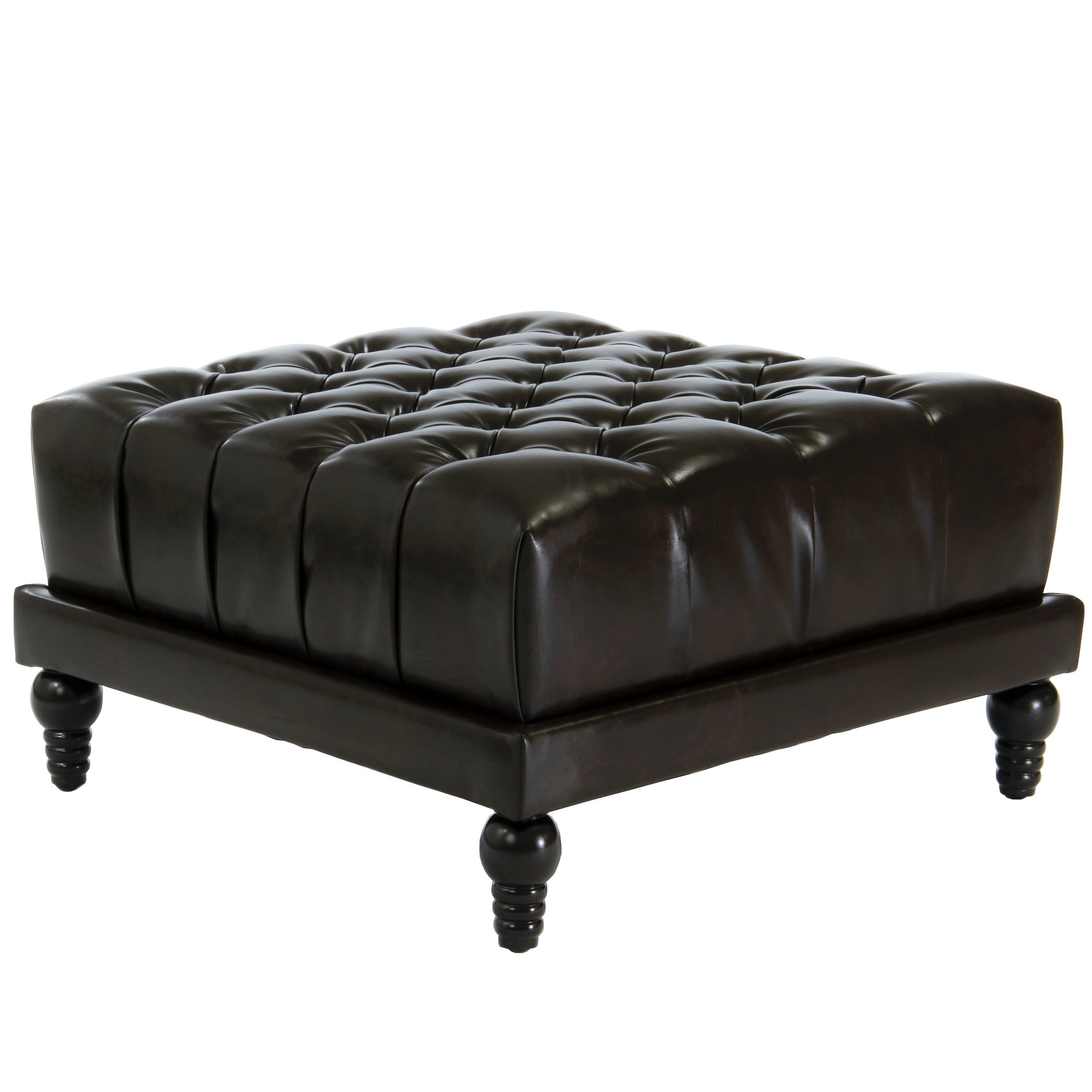 Darwin Tufted Brown Bonded Leather Ottoman