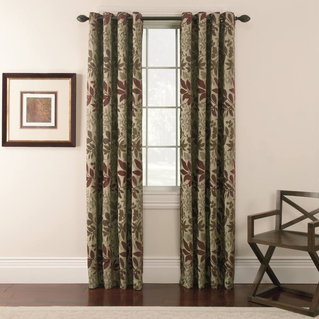 Chenille Leaf Grommet Top 84 inch Curtain Panel Pair - 54 x 84