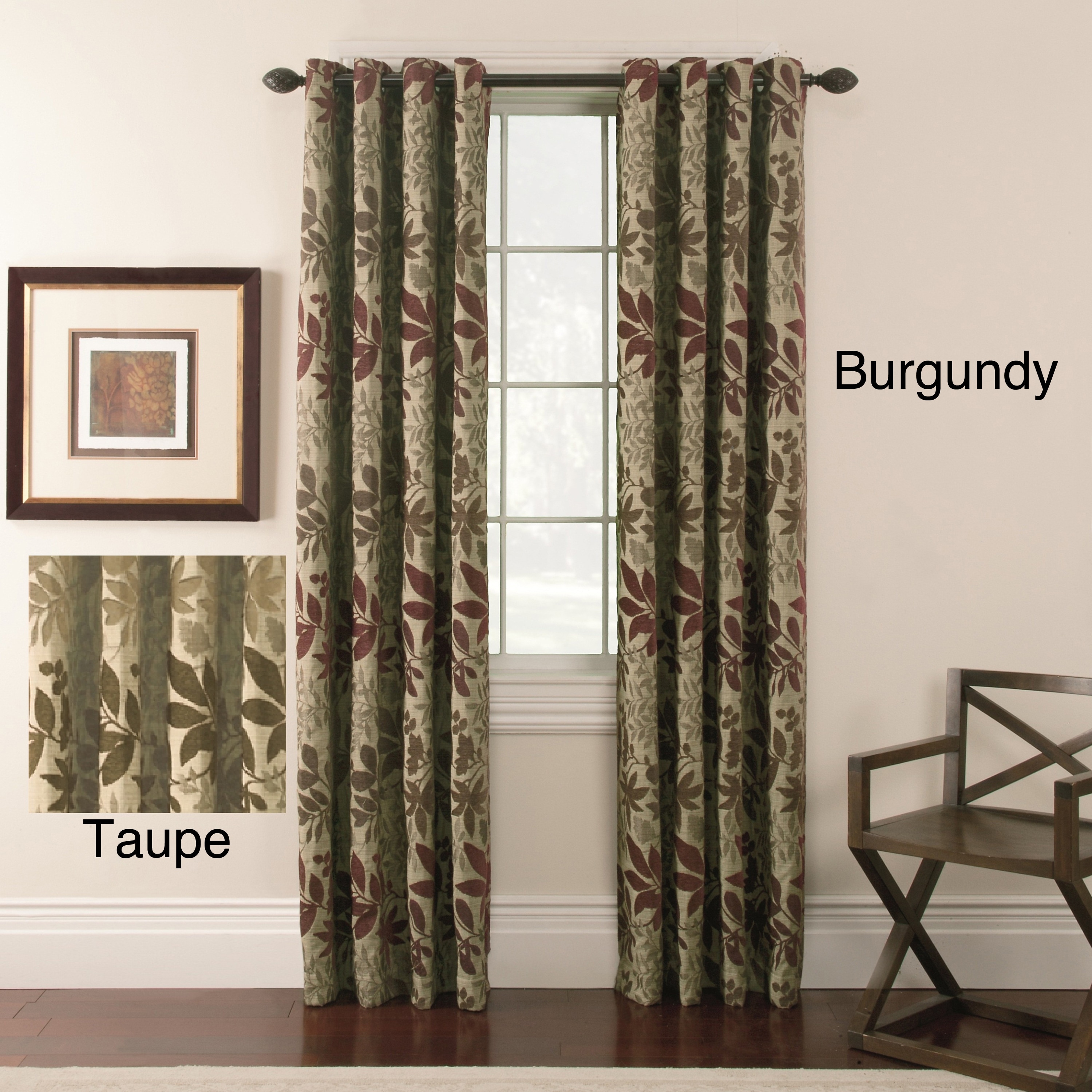 Chenille Leaf Grommet Top 63 Inch Curtain Panel Pair