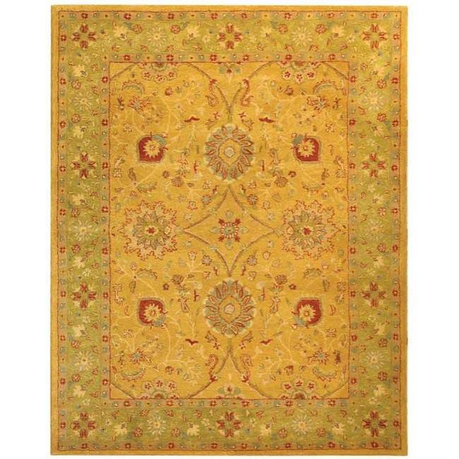 Handmade Isfan Dark Gold/ Light Green Wool Rug (76 X 96)