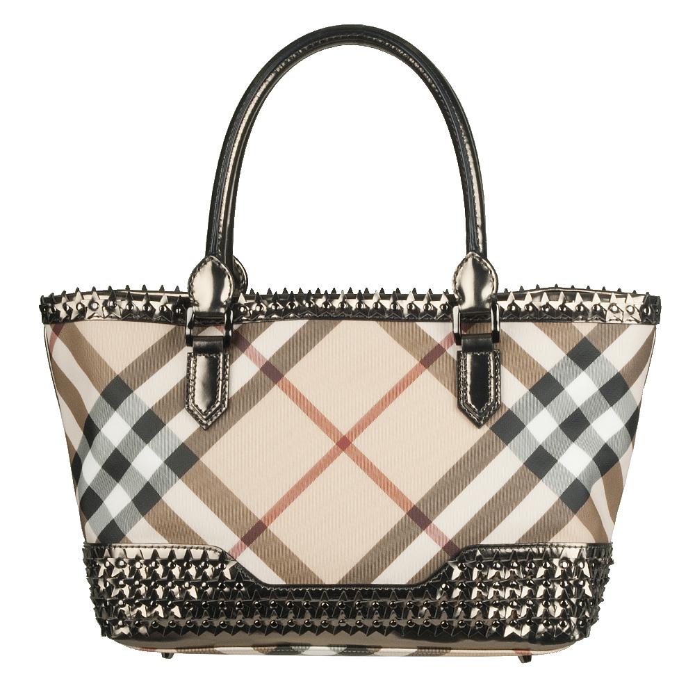 Burberry Signature Plaid Studded Tote Bag