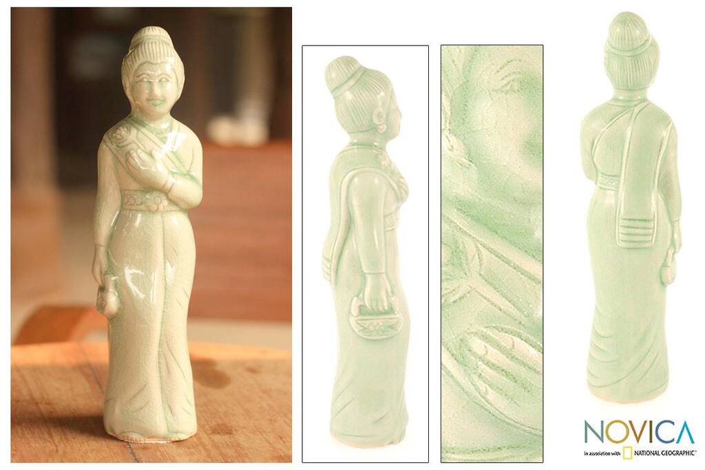 Handmade Celadon Ceramic 'Beautiful Queen' Figurine (Thailand)