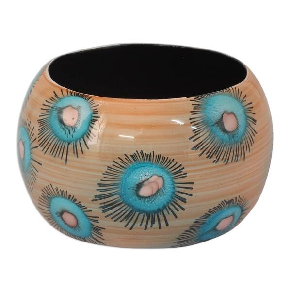 slide 5 of 5, NOVICA Handmade Poplar Wood 'Blue Anemone' Bangle Bracelet (India) - 7'6" x 9'6" Gold - Brown - 7'6" x 9'6" - 8 Inch - Yellow