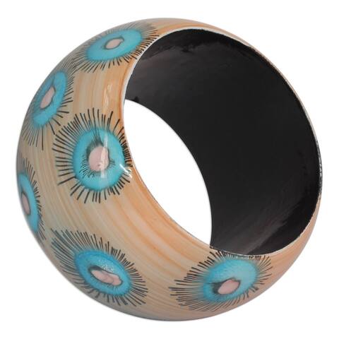 NOVICA Handmade Poplar Wood 'Blue Anemone' Bangle Bracelet (India) - 7'6" x 9'6"