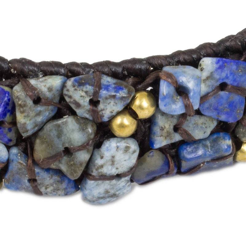 Handmade Brass 'Ocean Day' Lapis Lazuli Bracelet (Thailand) - Blue