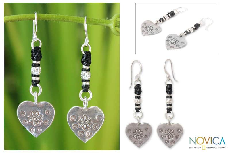 Handmade Silver 'Tribal Hearts' Earrings (Thailand)
