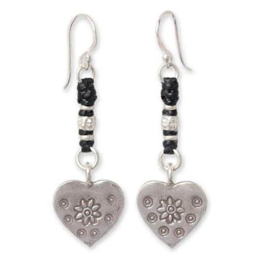 Handmade Silver 'Tribal Hearts' Earrings (Thailand)