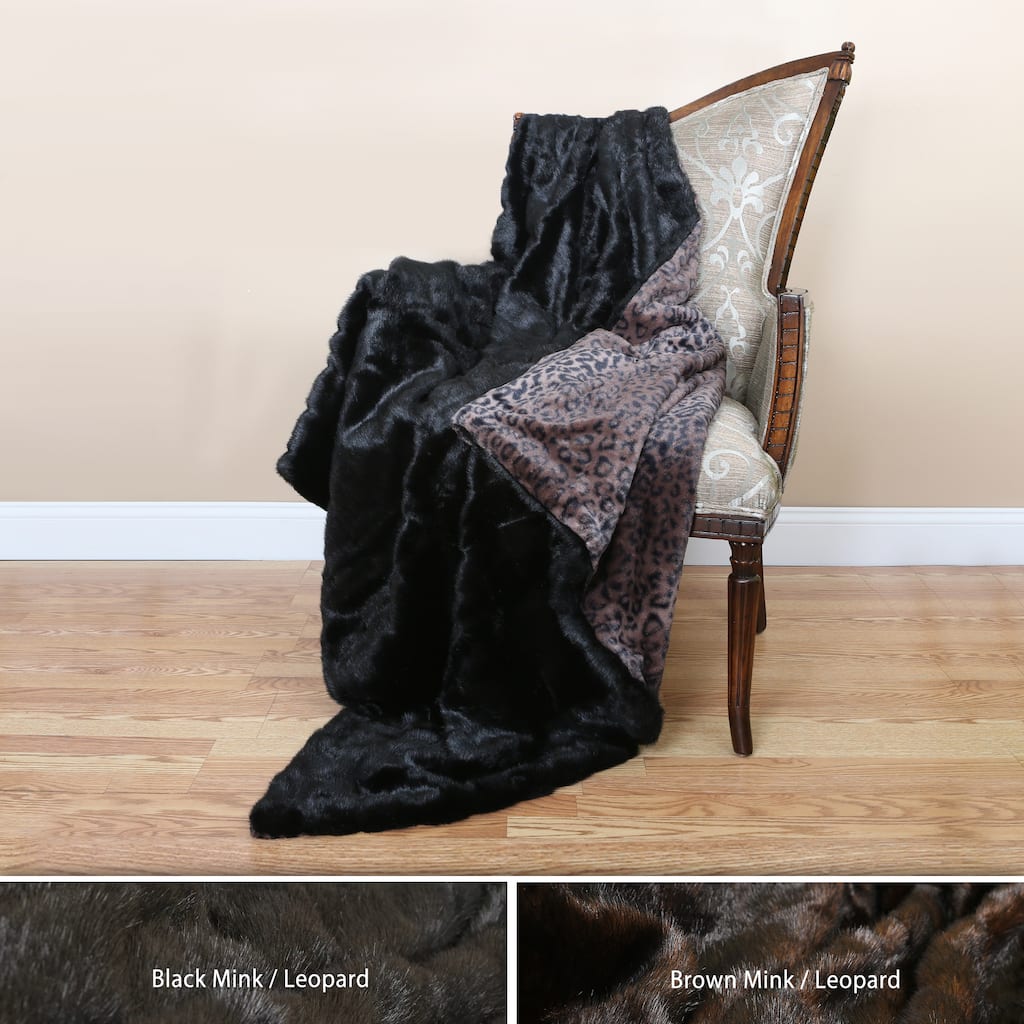 Aurora Home Wild Mannered Mink and Leopard Faux Fur Oversized Throw Blanket