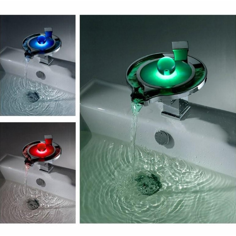 Led Thermal Waterfall Bathroom Sink Faucet