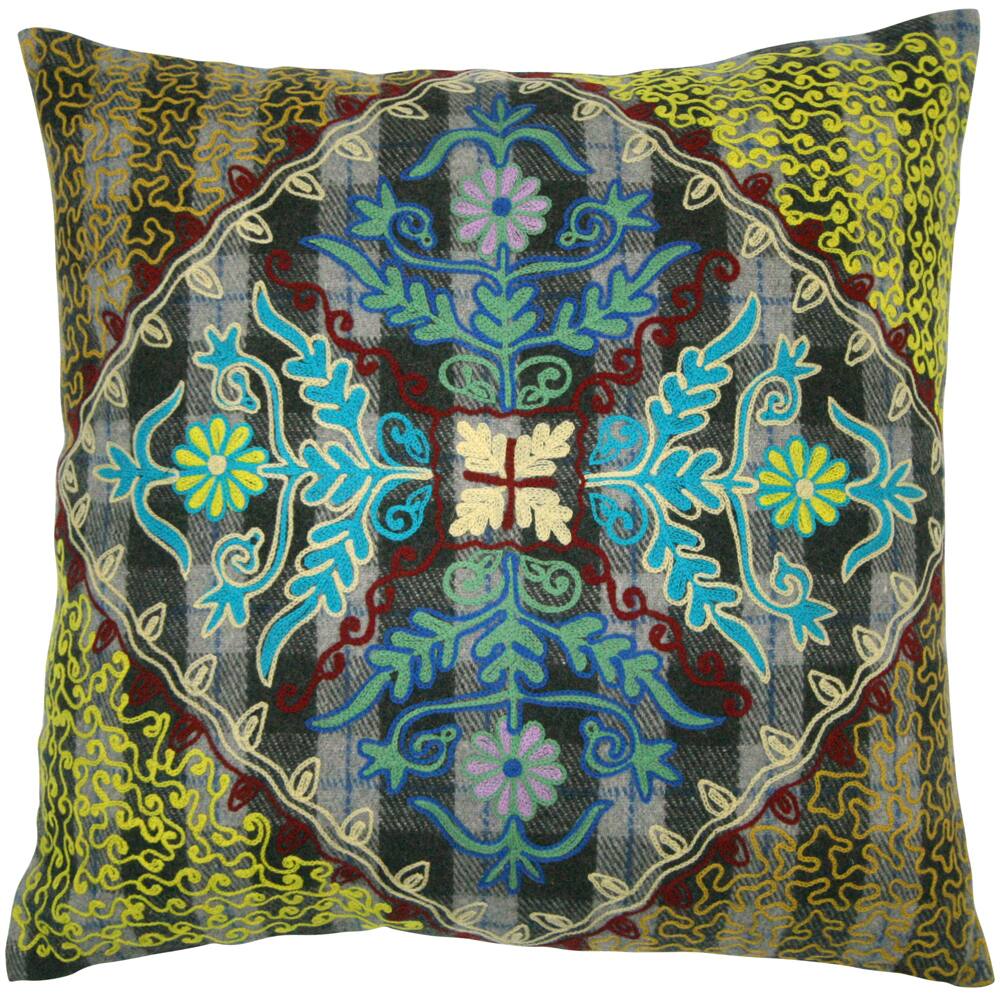 Handmade Ethnic Chic Embroidered Multicolor Single Floral Design Square Decorative Pillow
