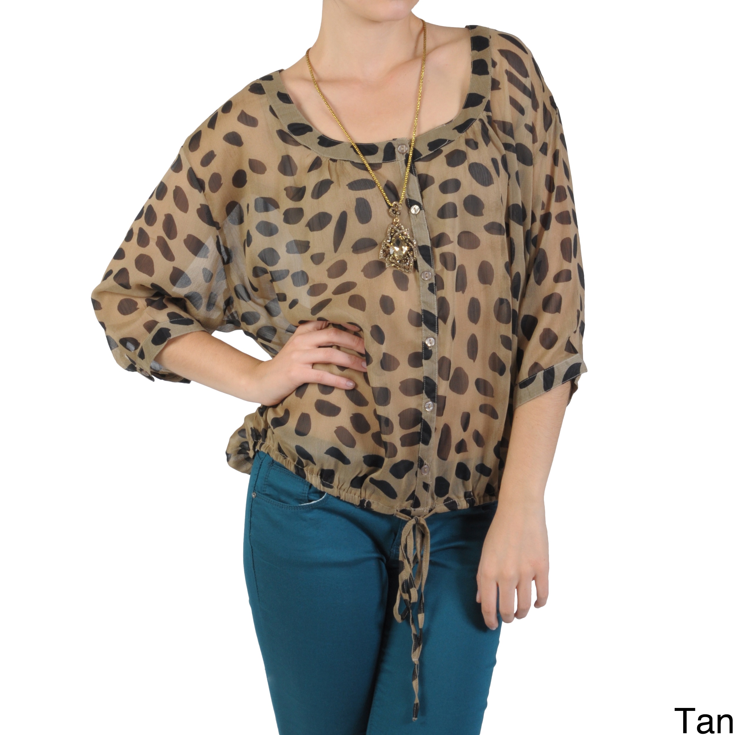 Tressa Designs Womens Contemporary Plus Sheer Button up Spotted Top