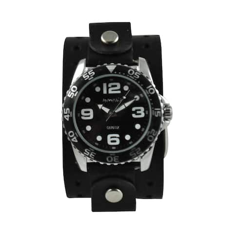 Nemesis Men's Groovy Black-Dial Leather Strap Watch