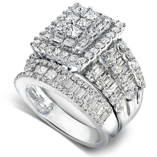 Kobelli 2.8 Carats Natural Diamond 14k Solid White Square Cluster Halo Gwen 2pc Bridal Set