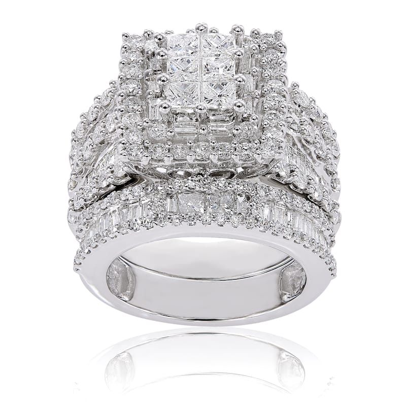 Kobelli 2.8 Carats Natural Diamond 14k Solid White Square Cluster Halo Gwen 2pc Bridal Set