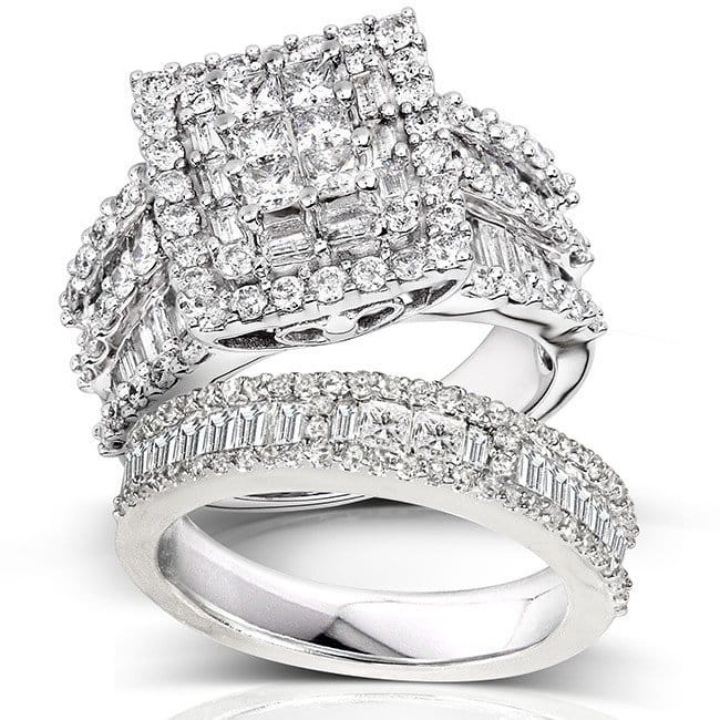 Kobelli 2.8 Carats Natural Diamond 14k Solid White Square Cluster Halo Gwen 2pc Bridal Set