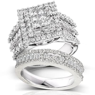 Kobelli 2.8 Carats Natural Diamond 14k Solid White Square Cluster Halo Gwen 2pc Bridal Set