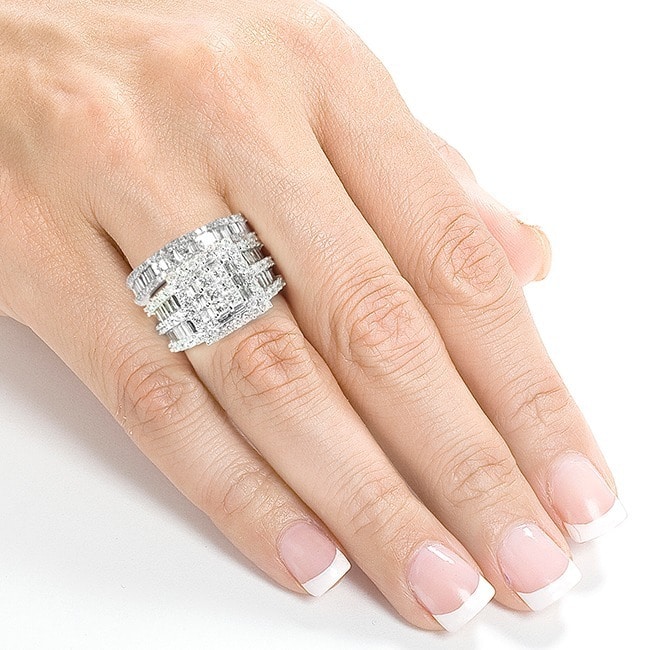 Kobelli 2.8 Carats Natural Diamond 14k Solid White Square Cluster Halo Gwen 2pc Bridal Set