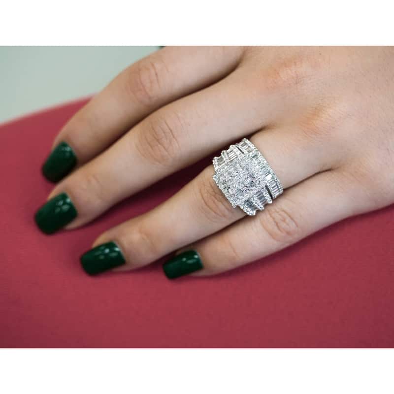 Kobelli 2.8 Carats Natural Diamond 14k Solid White Square Cluster Halo Gwen 2pc Bridal Set