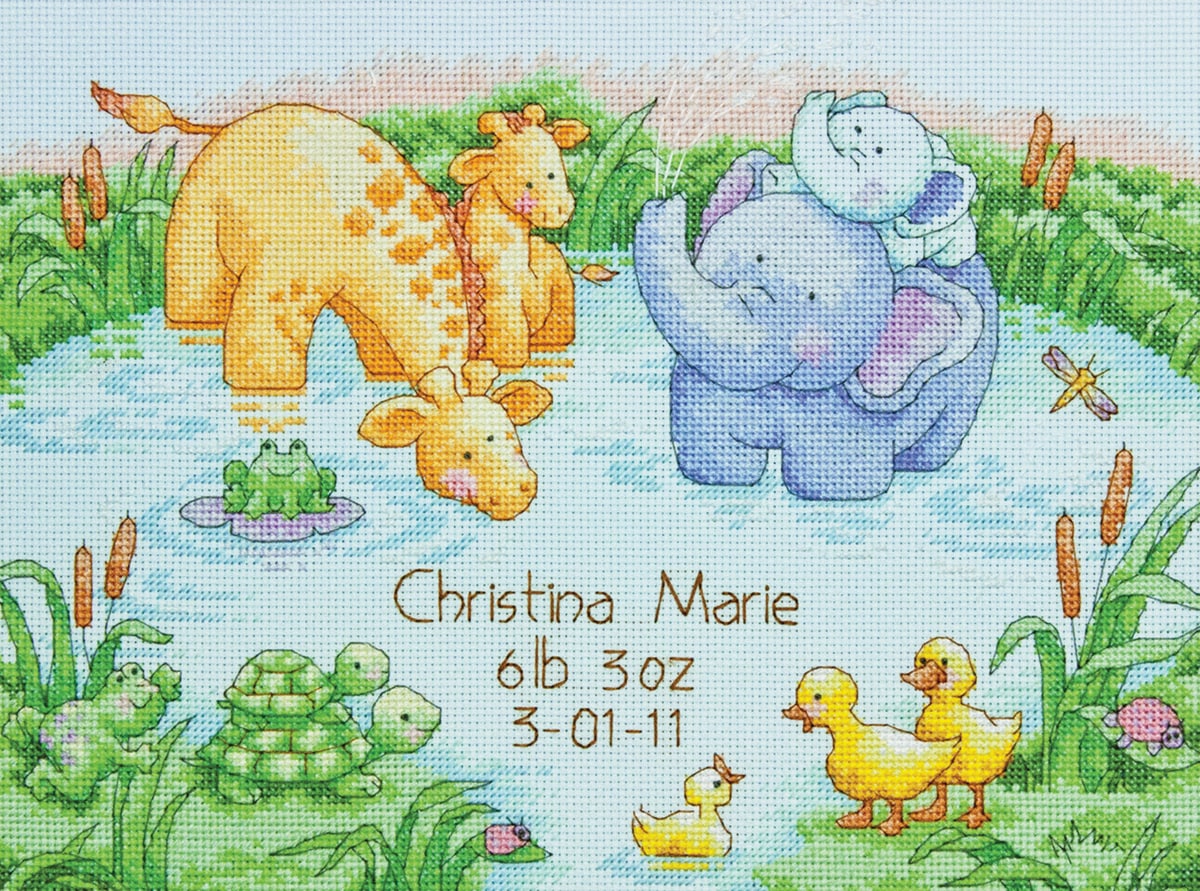 Little Pond Birth Record Counted Cross Stitch Kit 12x9 14 Count