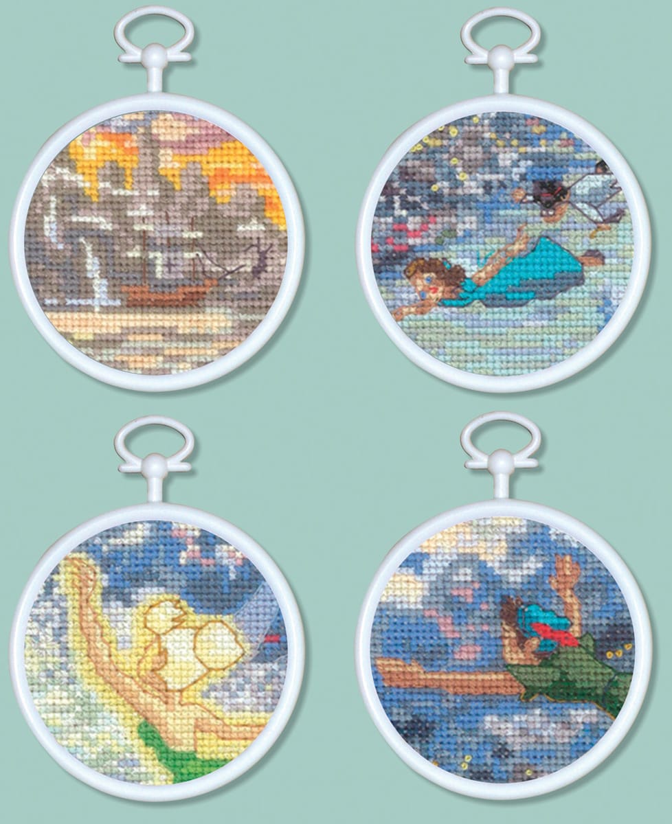 Peter Pan Mini Vignettes Counted Cross Stitch Kit 3 Round 16 Count Set Of 4