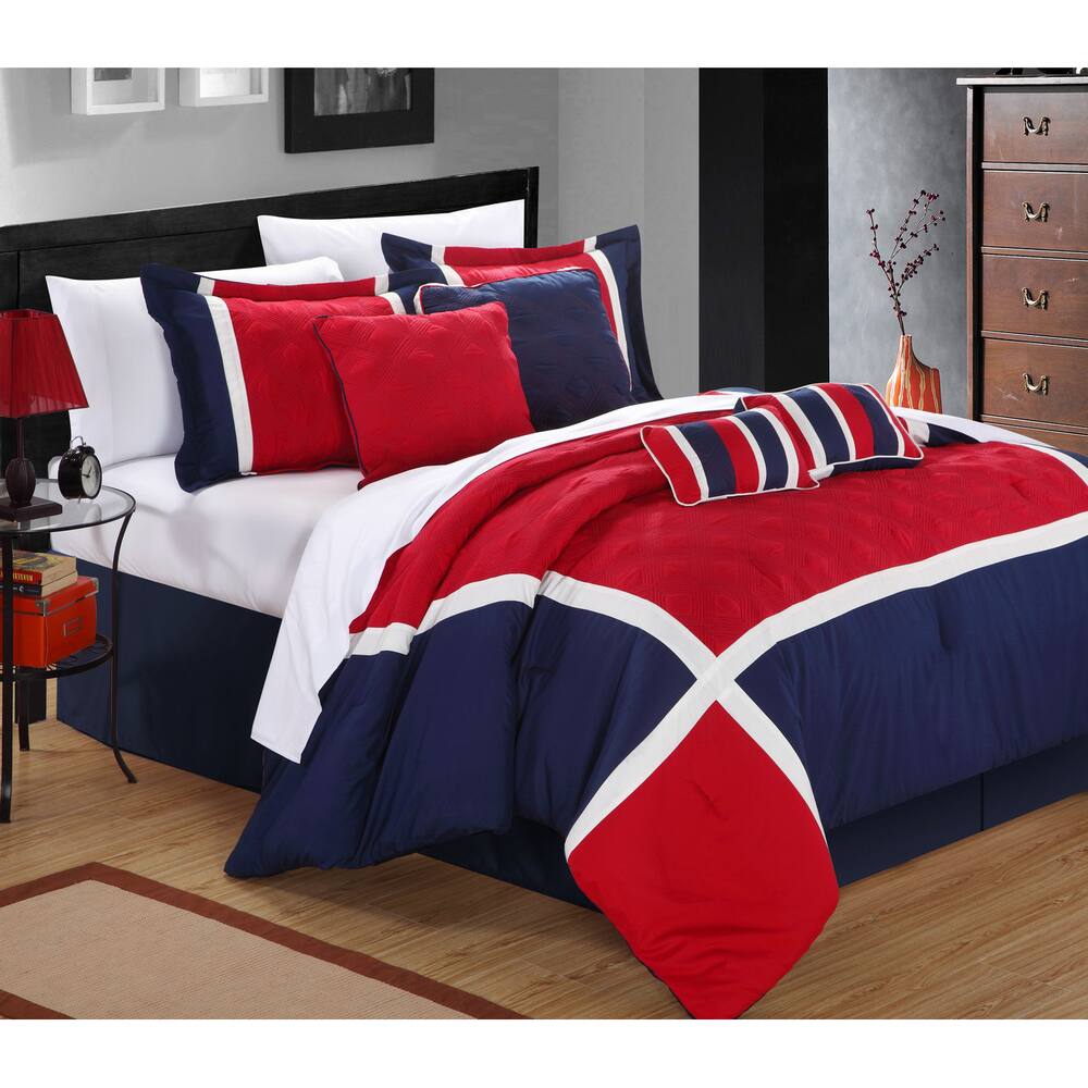 Quincy Blue/Red 8-piece Comforter Set