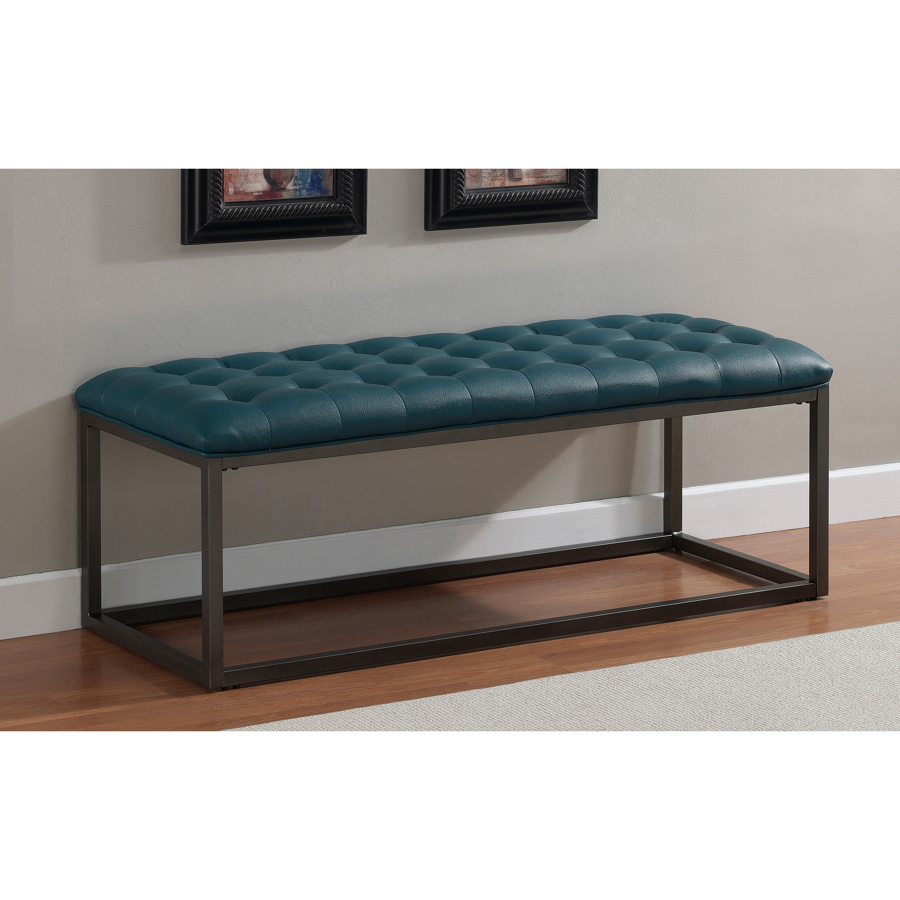 Healy Teal Leather Tufted Bench