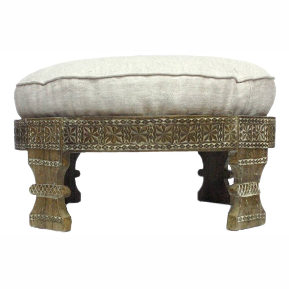 nuLOOM Handmade Chakki Ivory Ottoman