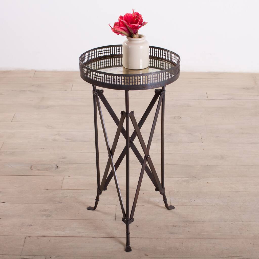 Handmade Burnt Wax Accordian End Table (India)