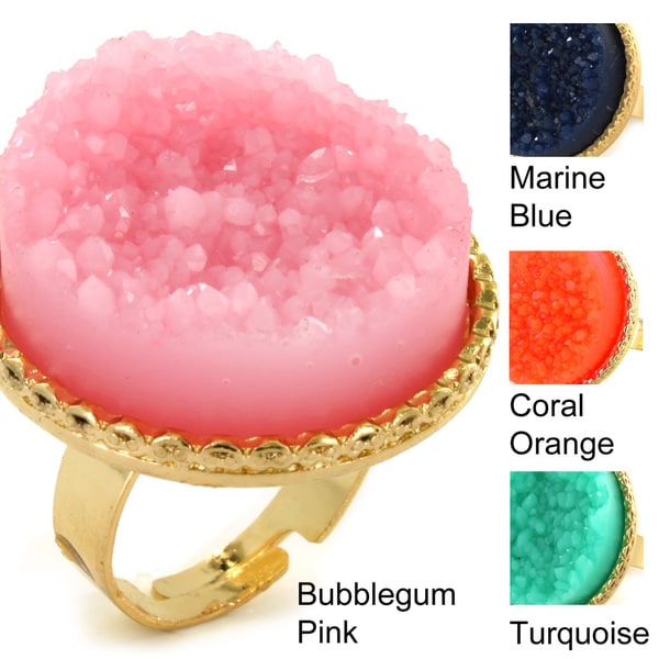 Goldtone Faux Druzy Round Cocktail Stretch Ring West Coast Jewelry Gemstone Rings