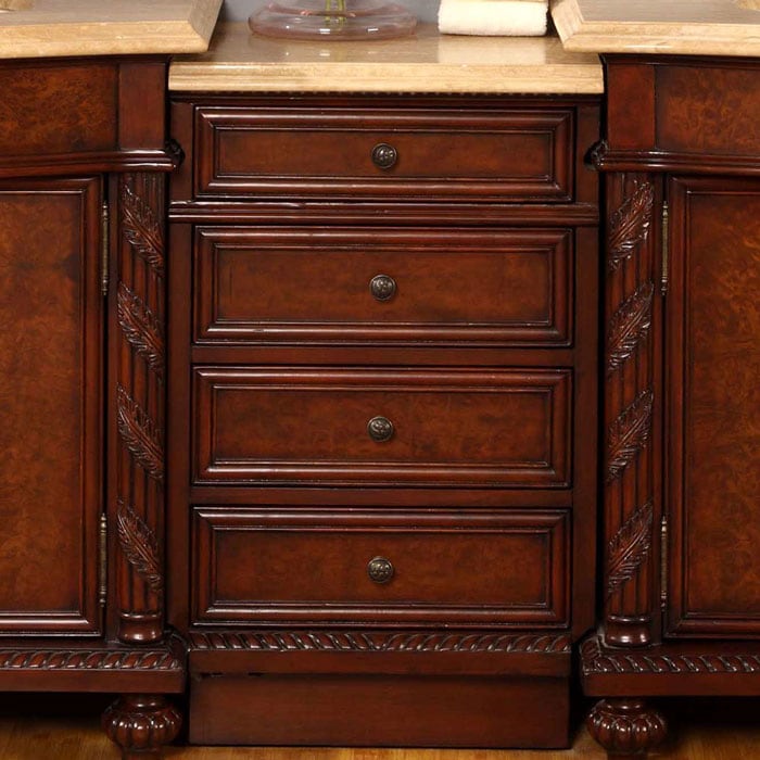 Silkroad Exclusive Walnut Marble Top Bathroom Vanity Side Cabinet Drawer Bank